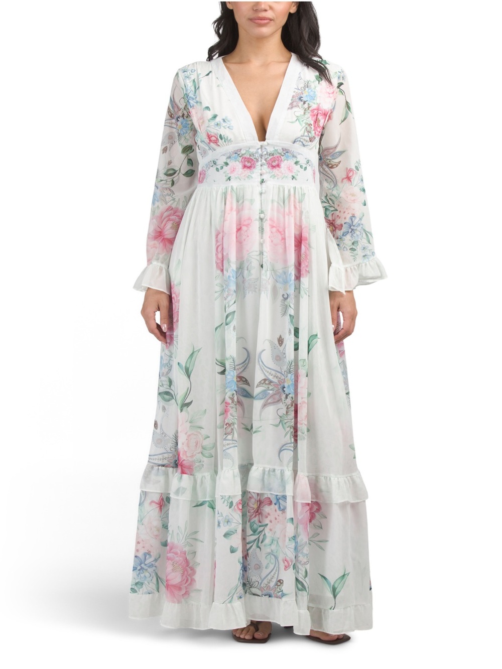Dalia MacPhee Women’s Bell Sleeve Floral Maxi Dress NWT